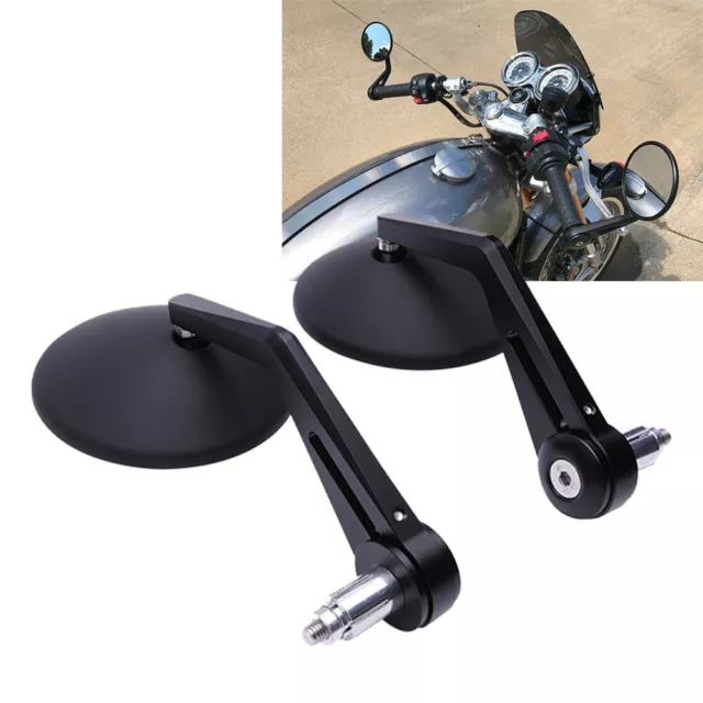 Pair 7/8" Motorcycle Bar End Mirrors Round For Street Sport Bike Cruiser Scooter