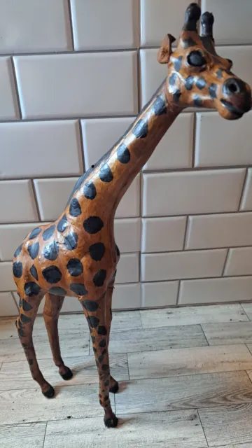 Vintage Leather Wrapped Giraffe Large 18 Inch Tall Statue Figurine