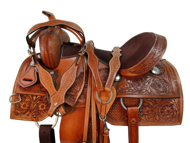 Gaited Western Saddle Trail Horse Pleasure Tooled Leather Tack Set 18 17 16 15