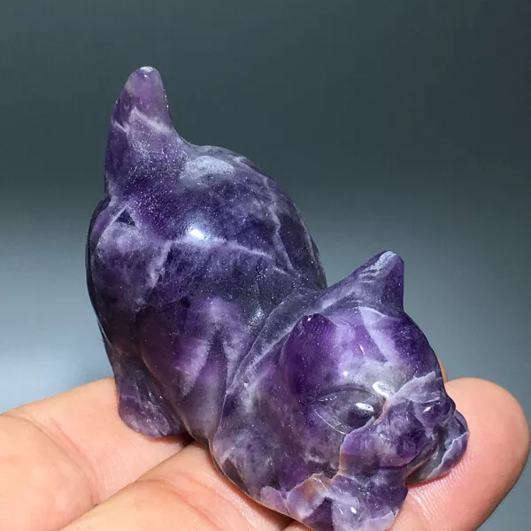 102g Natural Crystal.Dream amethyst.Hand-carved. Exquisite cat.statues gift 21