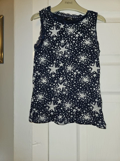 Girls George Vest Top navy white stars lace trim  6-7 yrs bnwot