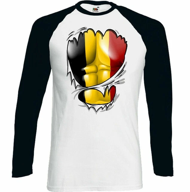 Gym Belge Drapeau Déchiré Muscles Belgique Hommes Col V Coton T-Shirt