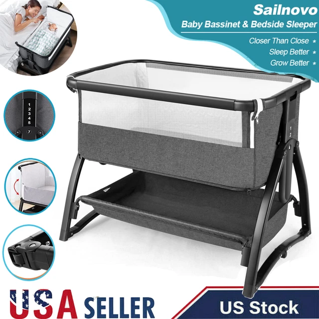 Baby Bassinets 3 in 1 Bedside Sleeper Bedside Crib w/ Swing Mode&Storage Basket+