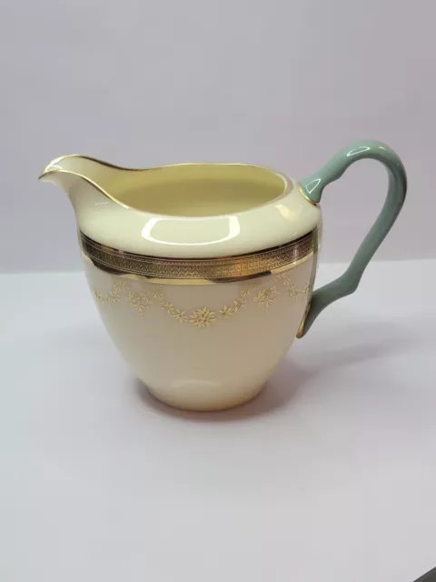 Vintage Lenox Westport Creamer - Ivory, Sage & Gold Trim - Gold Back Stamp