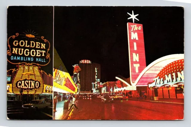 Fremont Street Las Vegas Nevada Plaza Hotel Golden Nugget Casino PM Postcard