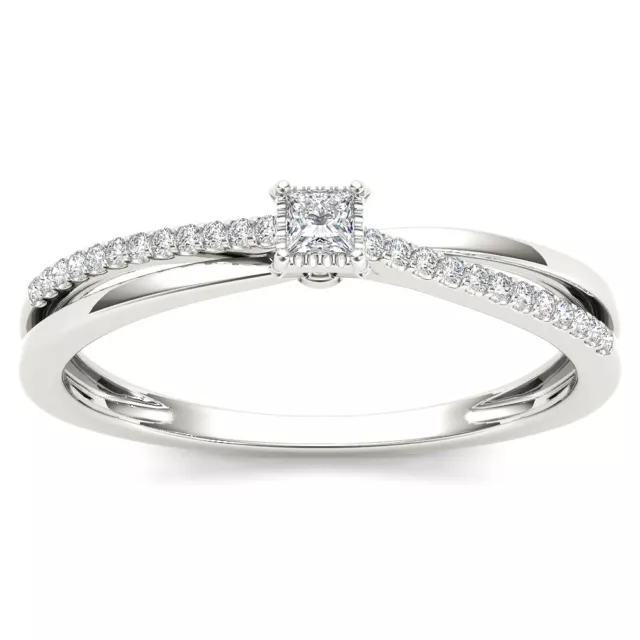 10k White Gold 0.13 Ct Diamond Halo Engagement Wedding Ring For Women Size 7