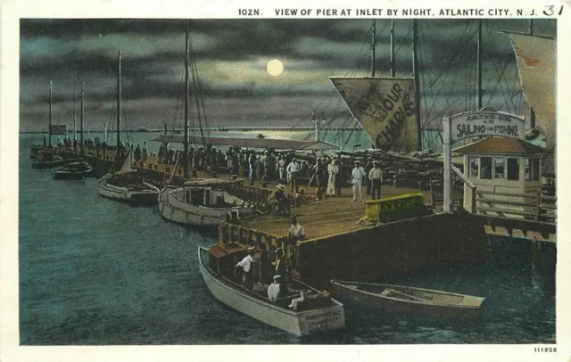 Atlantic City New Jersey Pier Inlet Night Teich Saltzburg 1920s Postcard 9589