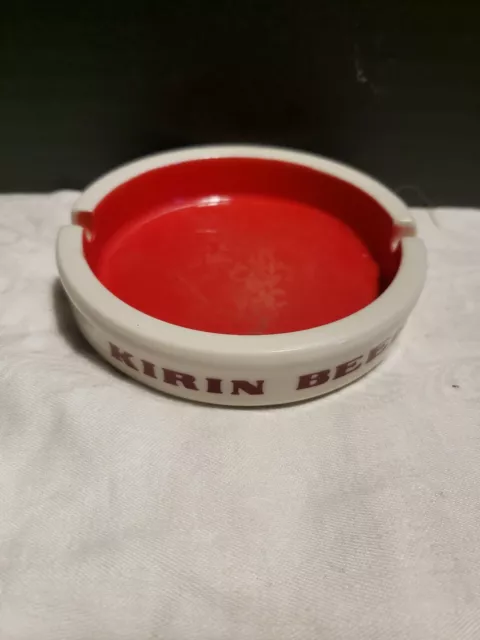 Vintage Sakura China, Japan, KIRIN BEER Ad Red White round Ceramic Ashtray.