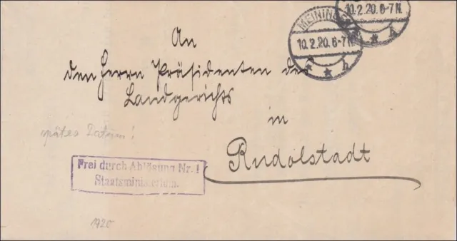 Staatsministerium Meiningen 1920 nach Rudolstadt
