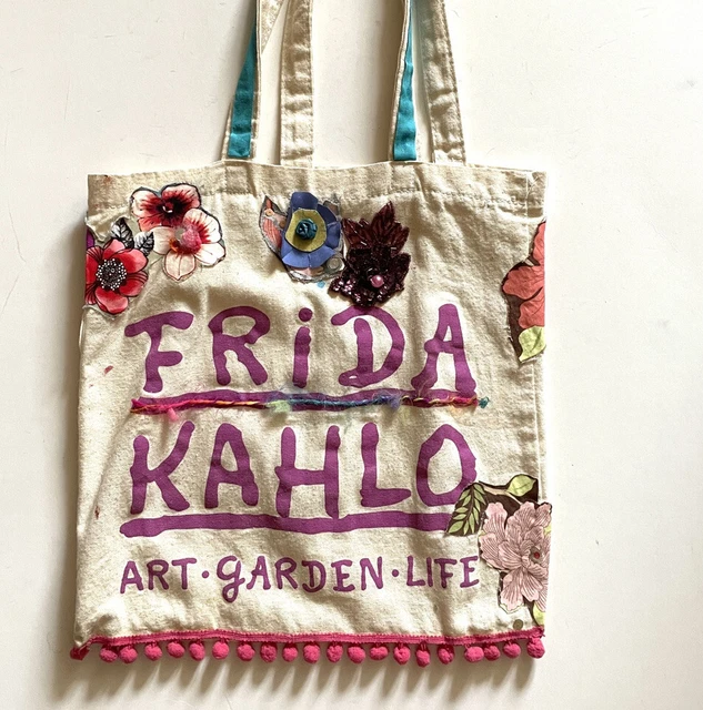 Frida Kahlo tote bag canvas collab NYBG embleished