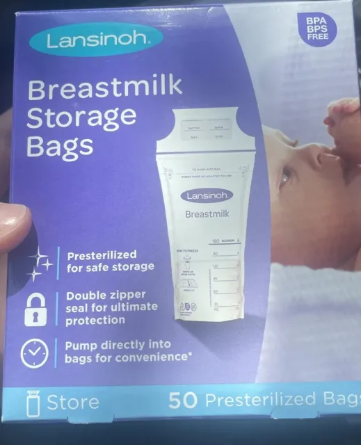 Lansinoh Pre-Sterilized Breastmilk Freezer Storage Bags 50 Store Milk NIB NEW