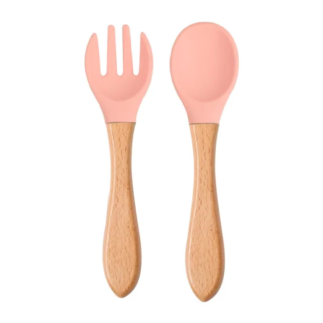 Baby Wooden Silicone Feeding Spoon Toddlers BPA-free Tableware (12)