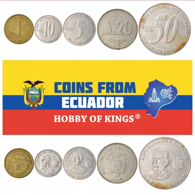 5 Mixed Ecuadorian Coins | Ecuador Currency Set | Centavos | Sucres | Since 1988