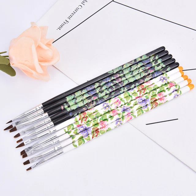 5Pcs Brush Carving Flat Builder Clean Up Pen UV Gel Extension Nail Art Tips S ql