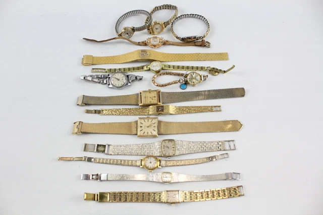 Lotto Lavoro OROLOGI DA POLSO DONNA Vintage Carica manuale NON TESTATO x 15