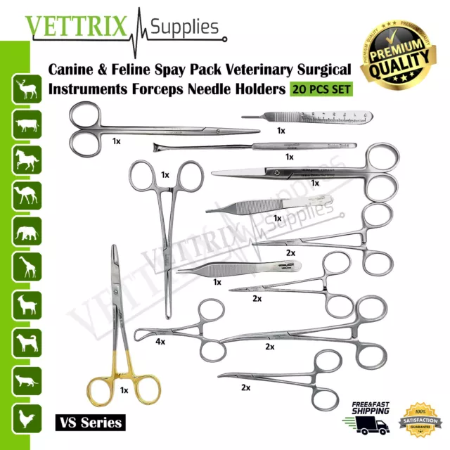 Canine & Feline Spay Pack Veterinary Surgical Instruments Forceps Needle Holders