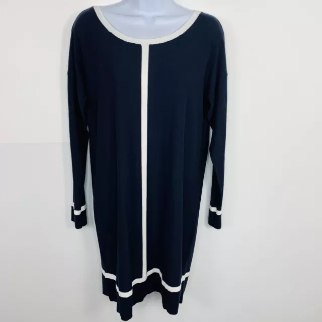 Ann Taylor Womens Knit Dress Sz M Navy Blue White Nautical Long Sleeve New