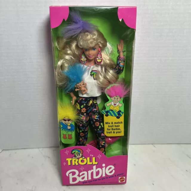 Vintage ‘92 Troll Barbie Doll Hair Wig Earrings Necklace 4U Mattel #10257 NRFB