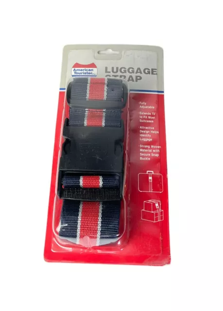 Vintage NOS American Tourists Luggage 2”x72” Strap Blue Red Striped 1992 NEW