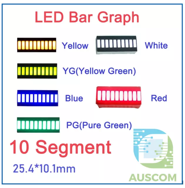 10 Segment LED Bar Graph 2510 RED WHITE BLUE YELLOW GREEN Module Ultra Bright