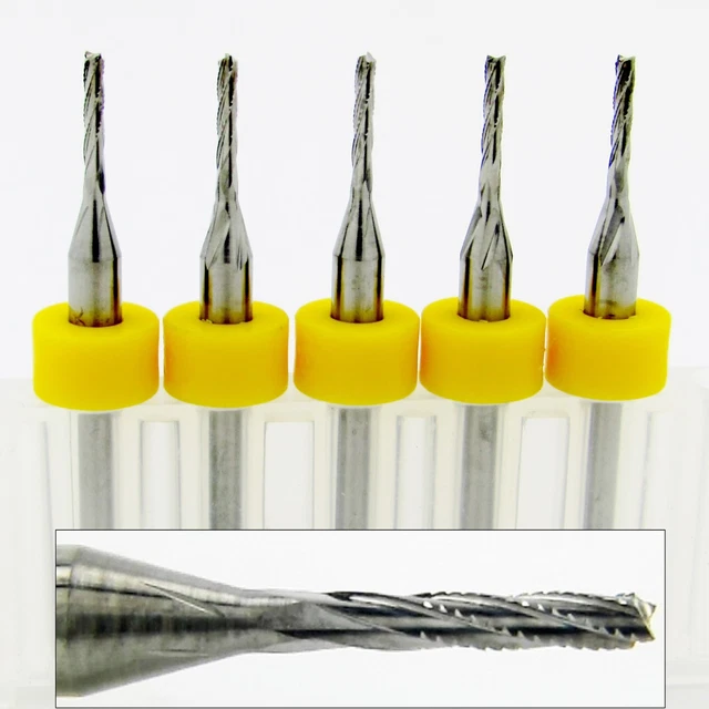 .050" Carbide Router Bits FIVE Pieces - Spiral Chip Breaker Flutes CNC URC130