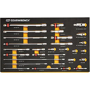 29 Pc. 1/4", 3/8", 1/2" Drive Chrome Tool Accessories Set with EVA Foam Tray