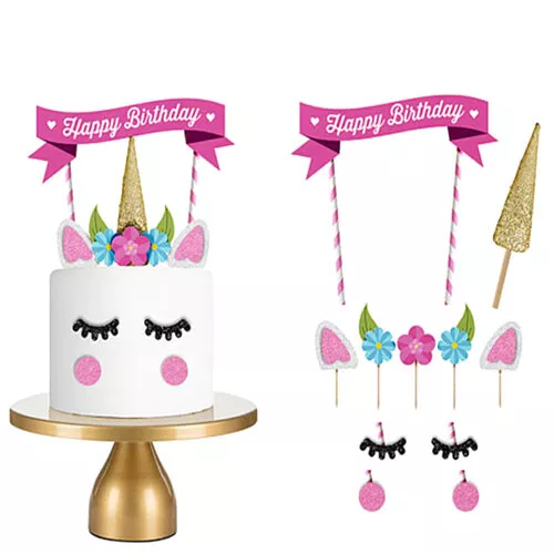 2X Pastel de Cumpleaños Niñas Unicornio Decoración Tarta Cocina