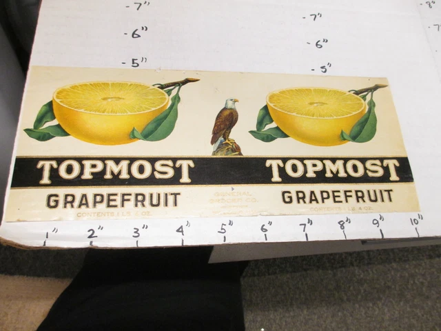 TOPMOST grapefruit 1930s eagle metal tin can food paper label General Grocer