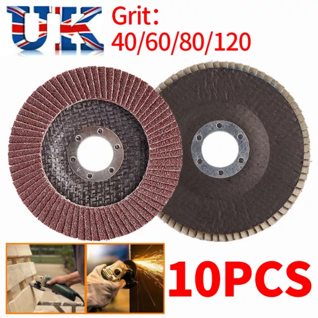 10/20X FLAP GRINDING SANDING DISCS 115mm 4.5" 40 60 80 120 GRIT ANGLE WHEEL New，