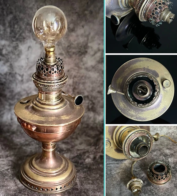 ANTIQUE VINTAGE COPPER & Brass Oil Storm Lamp Converted To Electric