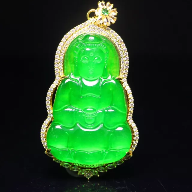 Natural Perfect High Ice Jade Jadeite Green Guanyin Pendant Necklaces