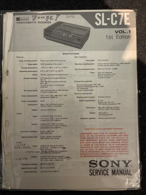 SONY SL-C7E Service Manual 1st Edition Handbuch für Reparaturen