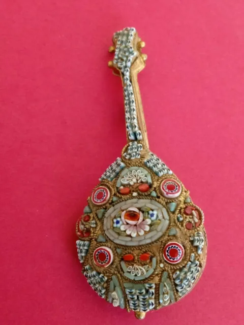 Ancienne Broche Micro-Mosaique Mandoline Italie ~ Mandolin Brooch