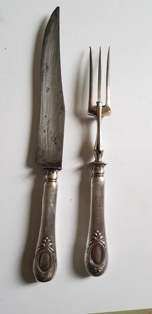 Ensemble à Découper Le Gigot En Argent – Poinçon Minerve, Monogramme ML