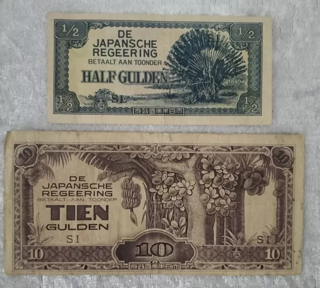1940s JIM notes Dutch East Indies Japanese Invasion Money Half & 10 Gulden