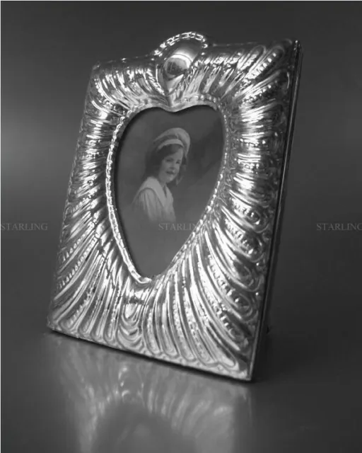 Flaming Heart Photo Frame Picture Frame 925 Sterling Silver - Mahogany Back (T2)