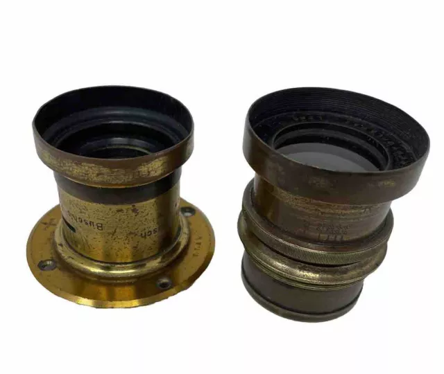 2 x Vintage Brass Lenses: Busch’s Rapid Aplanet / Thornton Packard Restoplanat