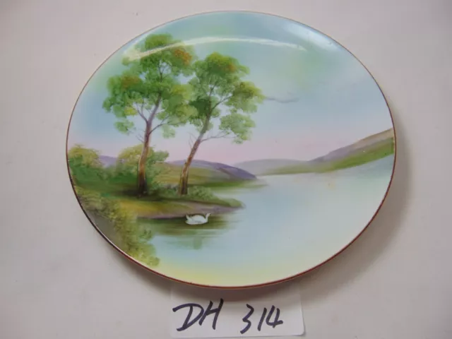 Noritake Hand Painted Plate Lake Landscape Vintage 7 1/2" Swan Trees Hills