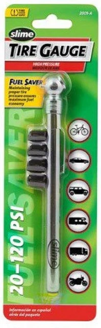 Slime 2005-A Pencil Gauge 20 to 120 PSI with Bonus Valve Caps