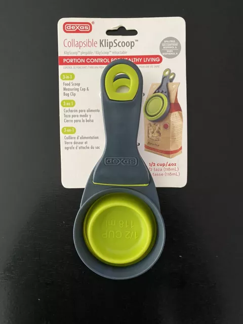 Dexas Collapsible KlipScoop, 1/2 Cup Capacity, Portion Control, Green