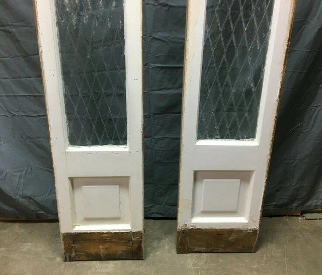 Pair Antique Raised Diamond Pattern Glass 12x92 Entryway Sidelights VTG 331-22B 2