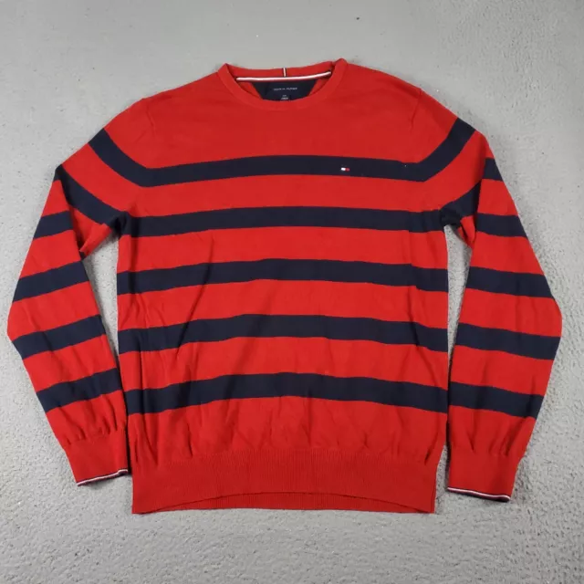 Tommy Hilfiger Sweater Mens Large Red Blue Striped Casual Pullover Sweatshirt