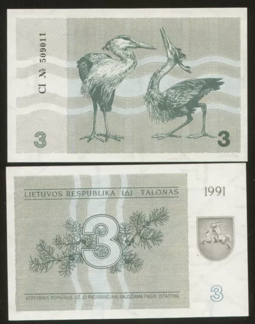 Lithuania 3 Talonas 1991 Pick 33b UNC