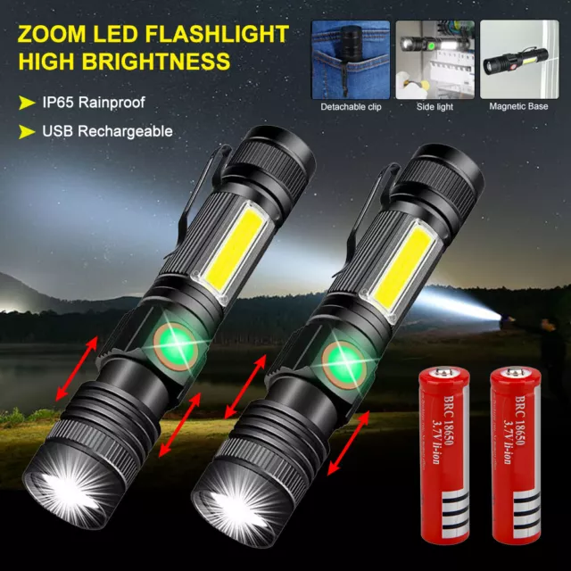 Super Bright 50000LM LED Flashlight Rechargeable Zoom Torch Magnetic Work light