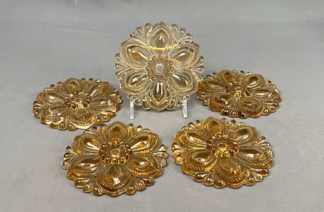 Set of 5 19th Century Amber Sandwich Glass 4 1/2"  Curtain Tiebacks; C. 1890