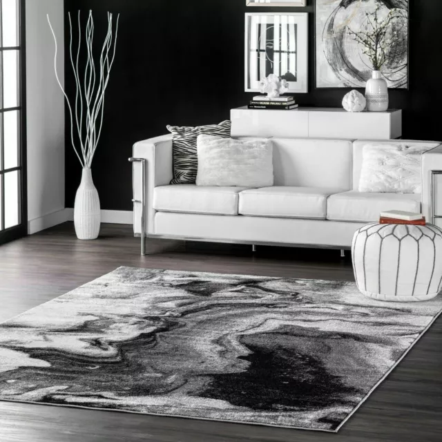 nuLOOM Contemporary Modern Abstract Marble Area Rug in Grey, Off White