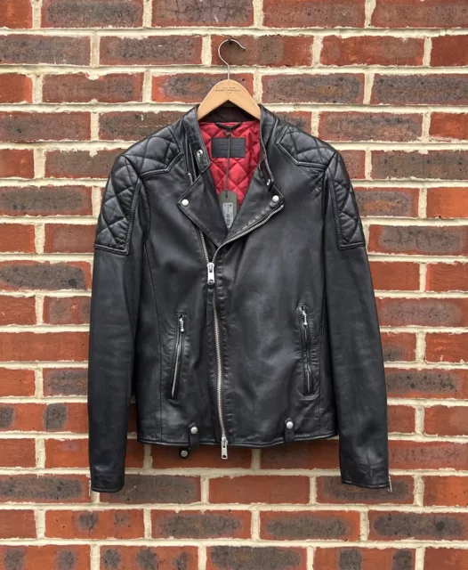 ALL SAINTS MENS MARLEY Leather Biker Jacket XS Extra Small A233