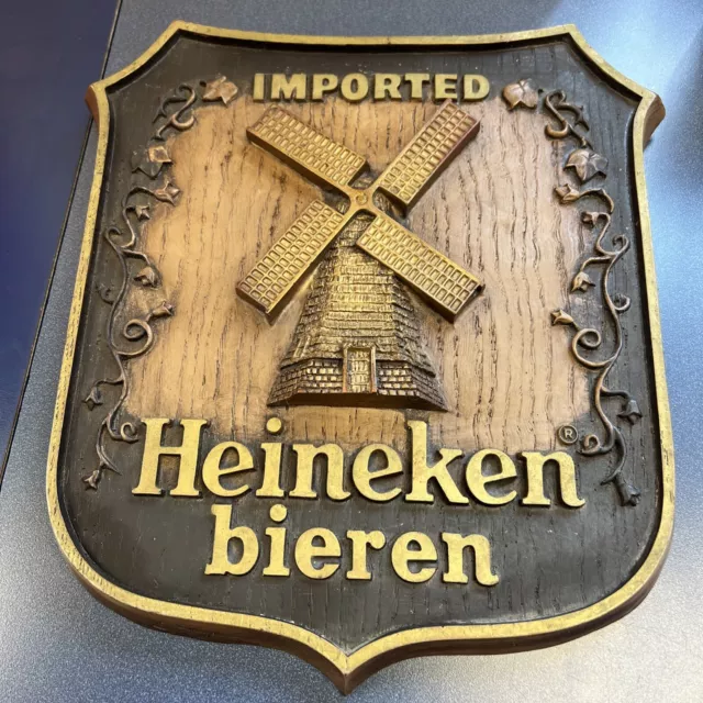 Imported Heineken Bieren Beer Display Shield Windmill Shape Sign 1980 Faux Wood