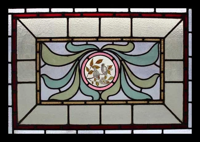 Rare Art Nouveau Painted Birds Antique English Stained Glass Window