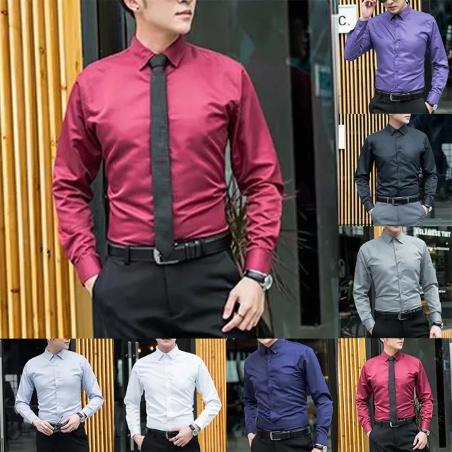 Chemise habillée homme à manches longues boutonnée haut d'affaires formel M 2